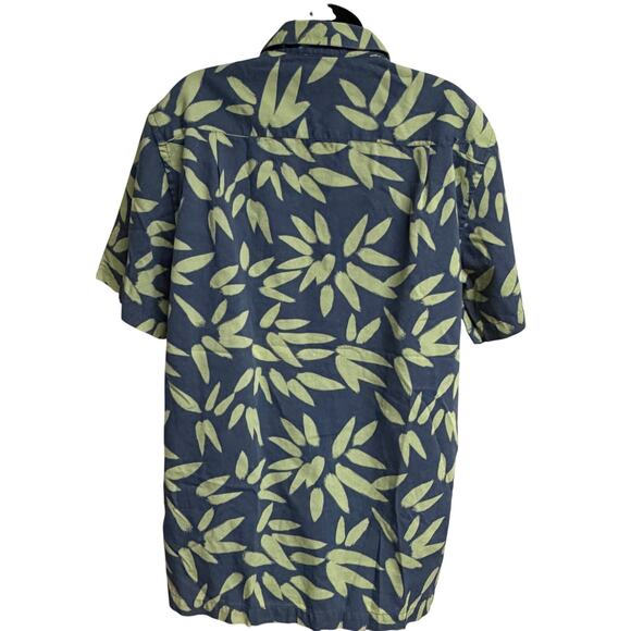Quiksilver Men Waterman Aloha Hawaiian Shirt Bljue Green Tropical Large L Button - Picture 5 of 8